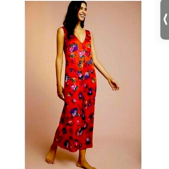 Anthropologie Floreat Red Rose Floral Wide Leg V-neck jumpsuit - Picture 2 of 7